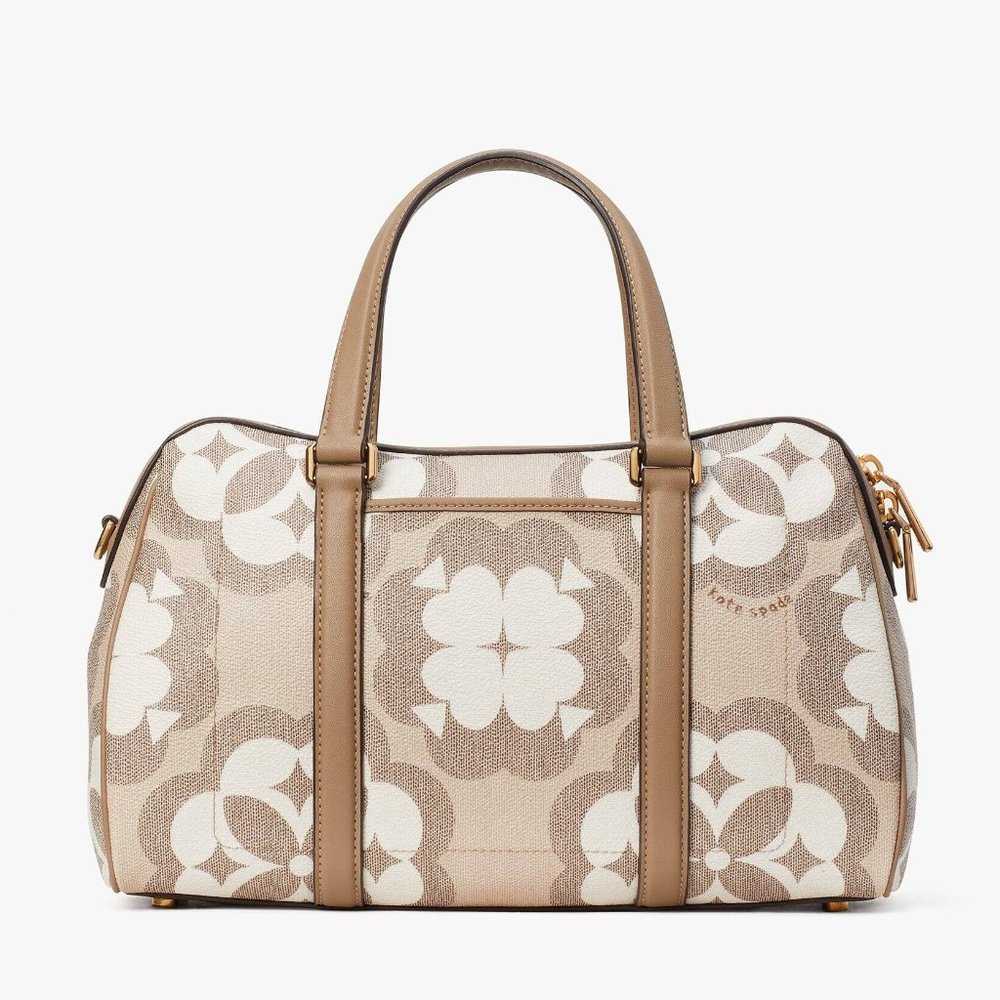 New Kate Spade Spade Flower Monogram Coated Canvas Satchel Natural Multi